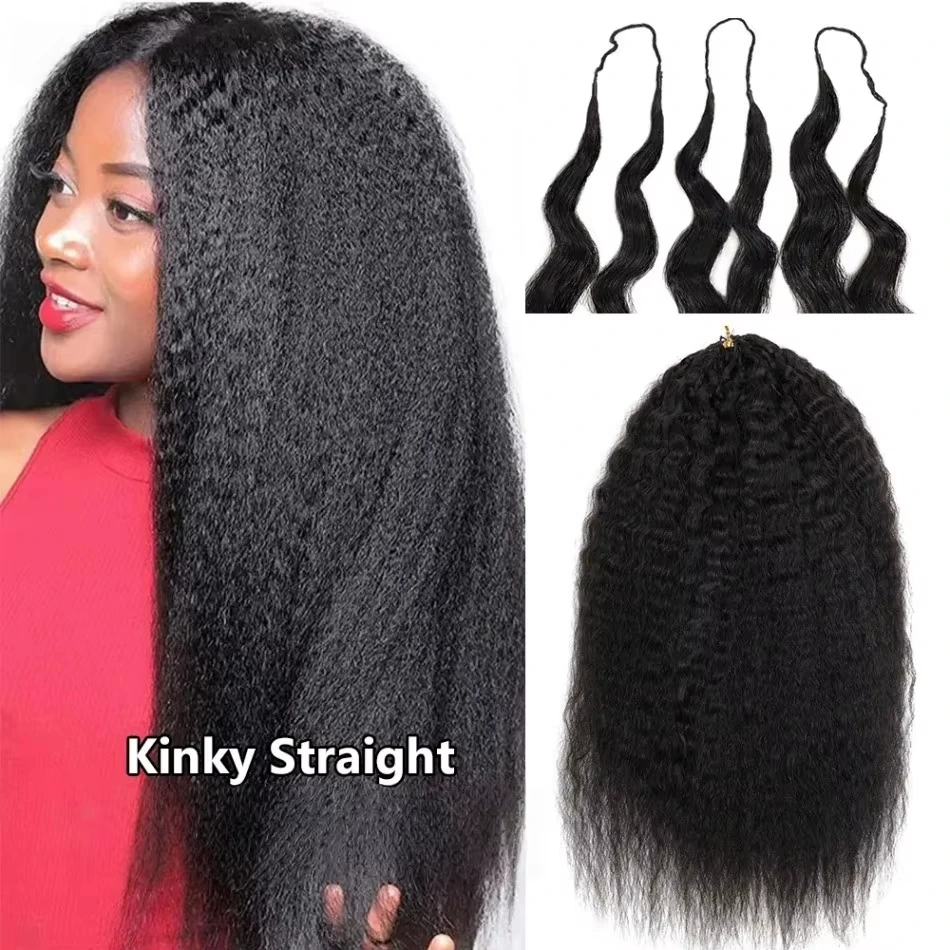 

Накладные пряди из натуральных волос Kinky Straight Feather, без узлов, предварительно разделенные, с готовыми петлями, легкие, бразильские, для плетения крючком, в комплекте