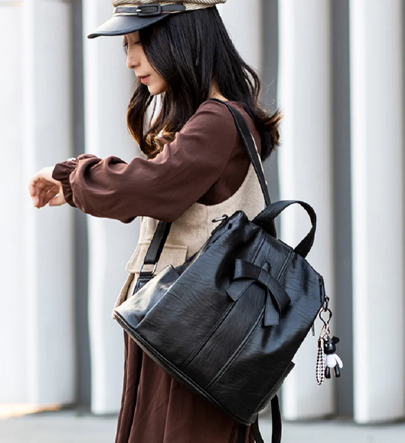 

Новые корейские модные кожаные рюкзаки с бантом, женские вместительные противоугонные дорожные сумки через плечо, сумки-мессенджеры для ноутбуков и школы