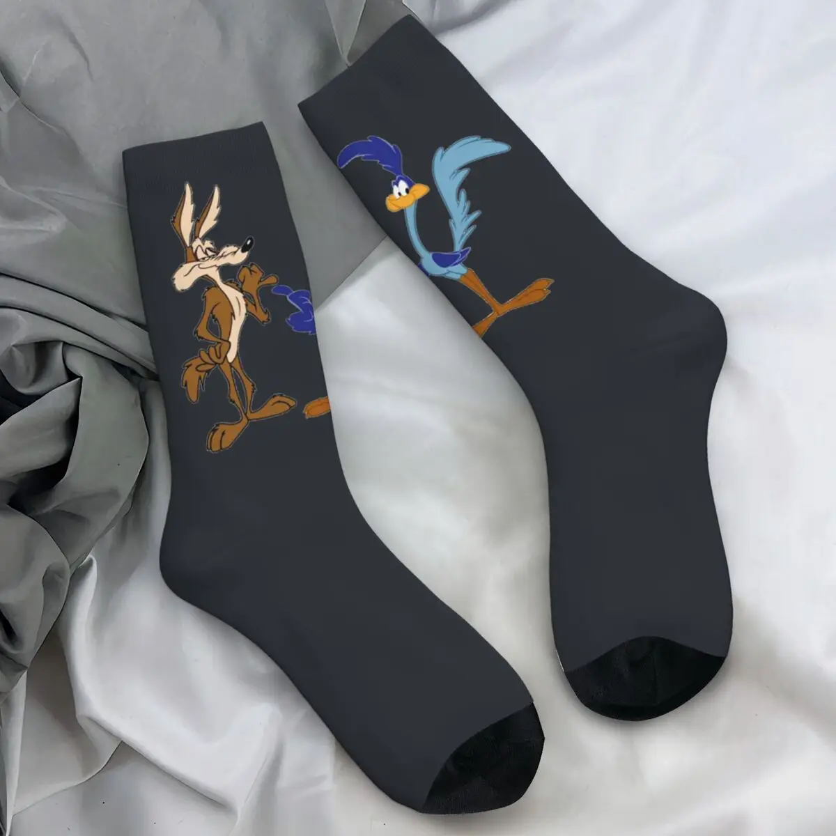 Road Runner And Coyote Cartoon Socks Casual Stockings Unisex Men High Quality Running Sports Socks Autumn Graphic Anti-Slip Sock