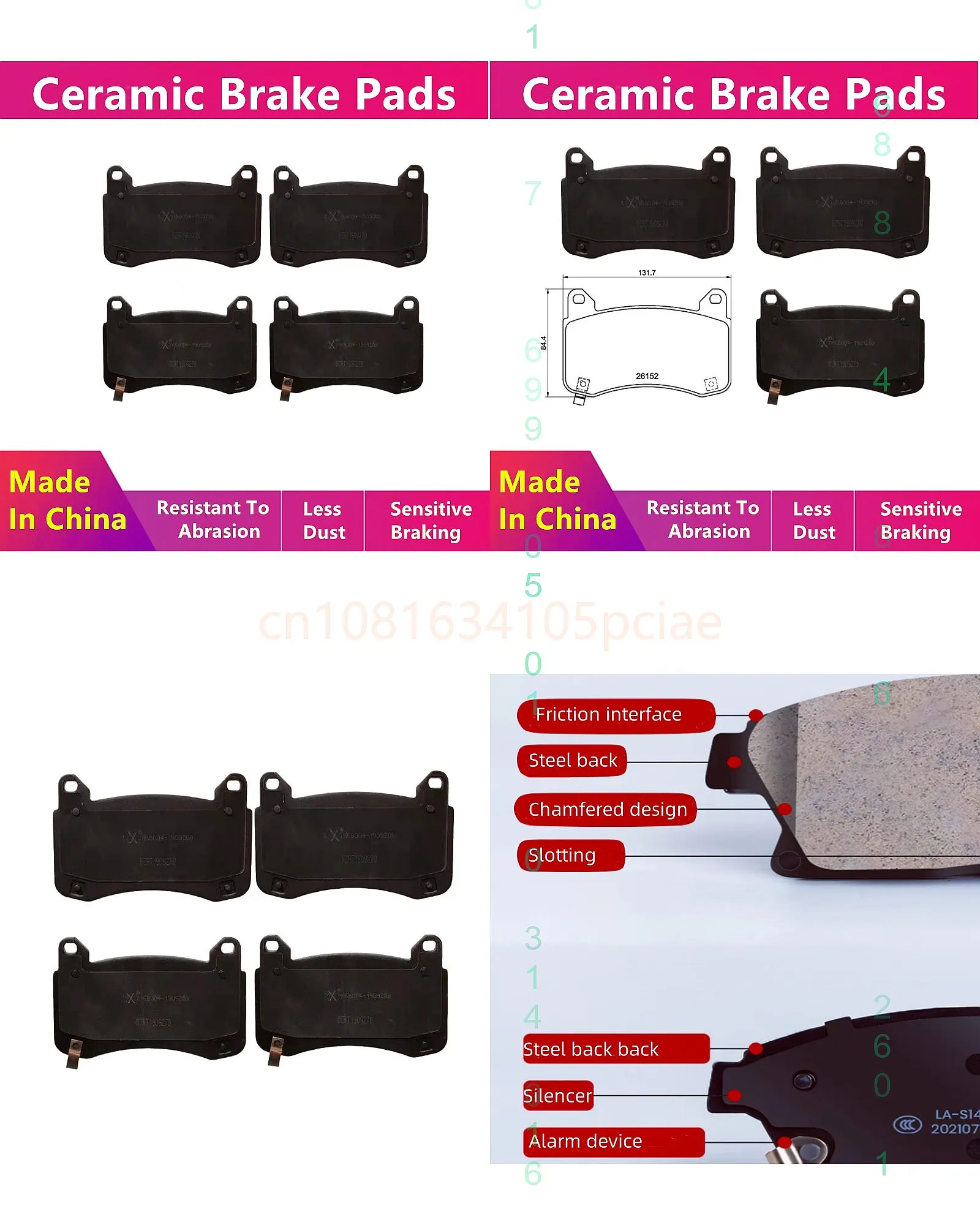 

FOR TESLA MODEL 3 Y Front Brake Pads Ceramic Auto Parts 68004