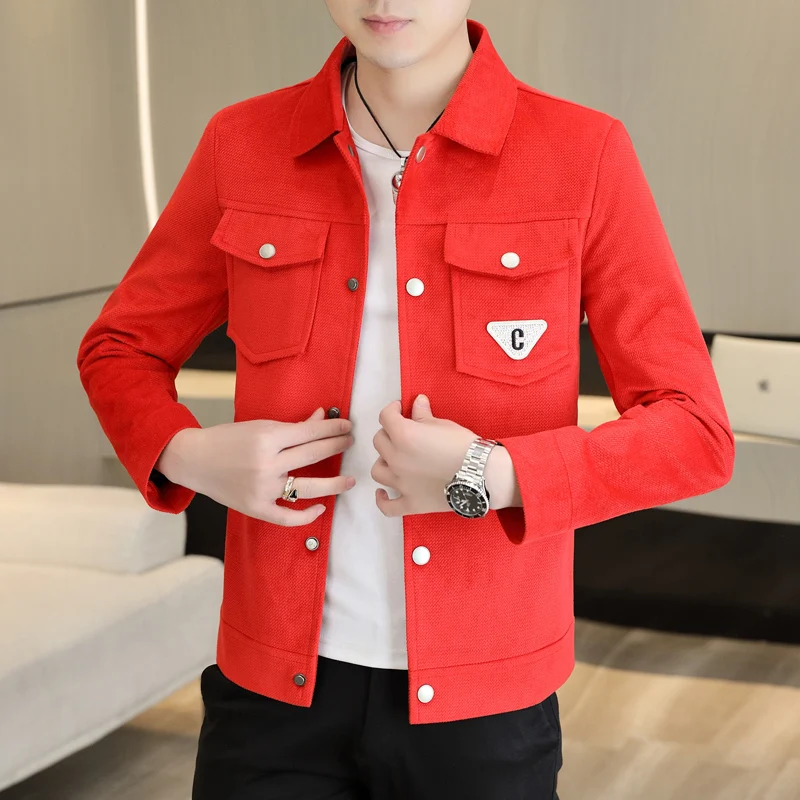 New Men\'s Fashion Gentleman Slim-fit Casual Canary Solid Color British Fashion Trend with Elegant Korean Slim-fit Lapel Jacket