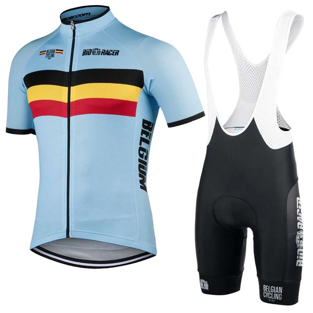 Nuove maglie da ciclismo blu belgio set manica corta squadra nazionale abbigliamento da bicicletta pantaloni con bretelle abbigliamento da bici