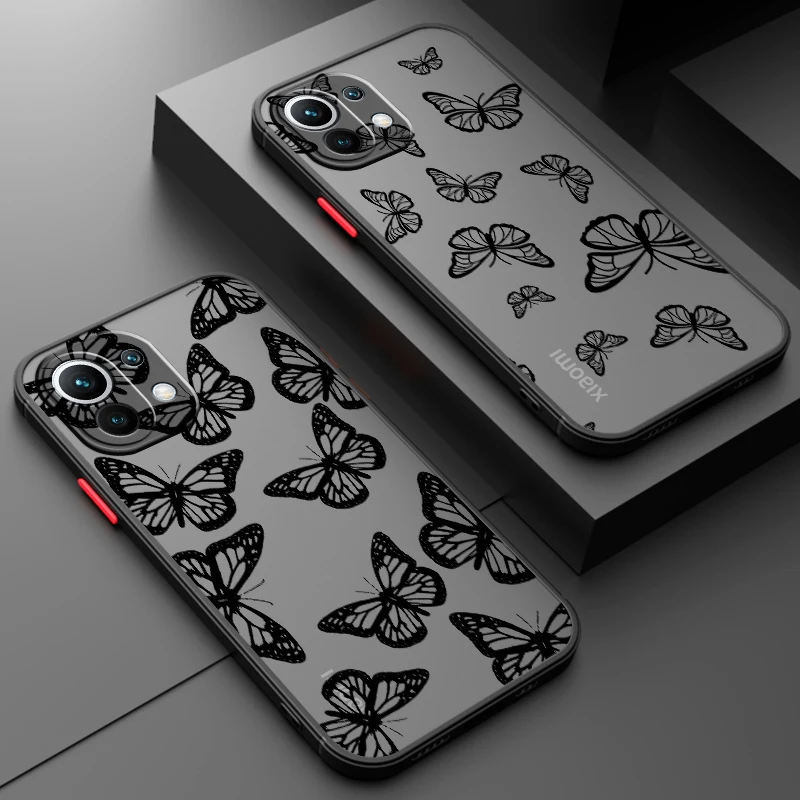 Butterfly Art Clock Design Frosted Translucent For Xiaomi Mi 13 12 12T 11T 11 11i 10T 10 9T Pro Lite Ultra 5G Back Phone Case