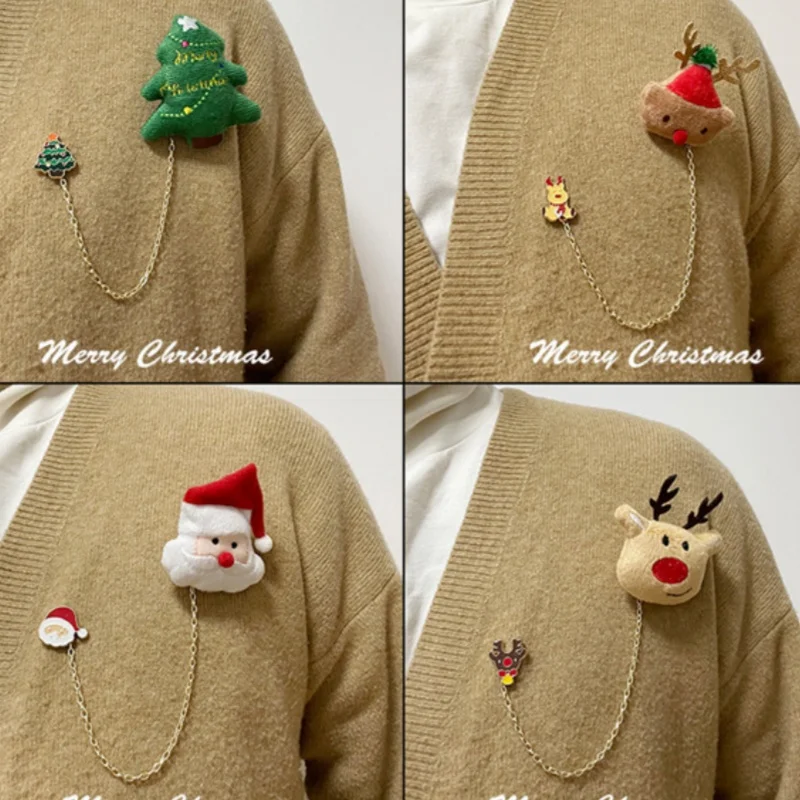 

Plush Christmas Brooch Santa Claus Brooch Dainty Snowman Elk Pin Shirt Sweater Hat Bag Clothes Accessory Party Holiday Xmas Gift