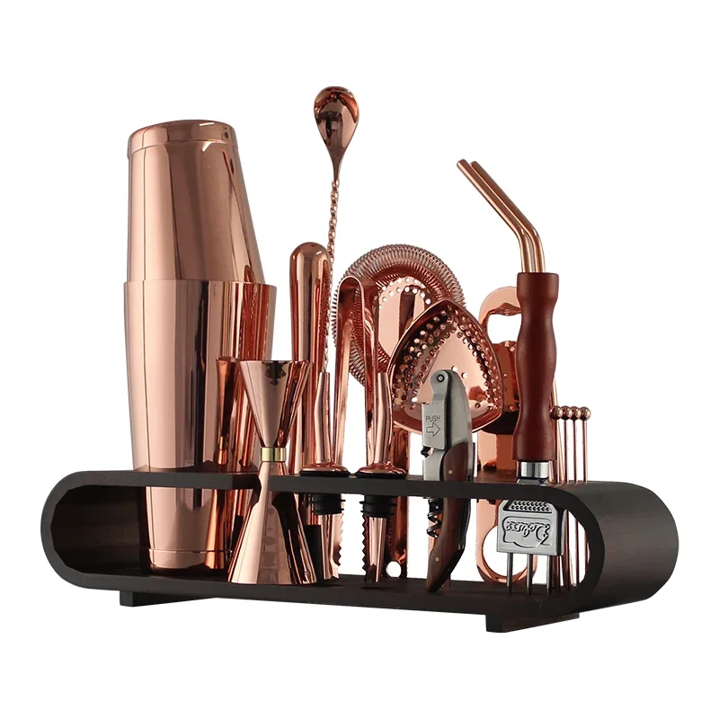 20-Piece Stainless Steel Bartender Set Stylish Metal Cocktail Shaker Tool Set with Bamboo Stand for Wine Serving