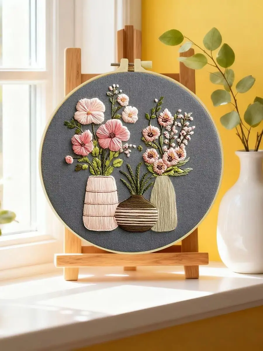 1 Stück 20X20CM/15X15CM 7,87/6,3 Zoll Vase Stickerei Starter-Kit DIY-Kit DIY-Stickerei-Set Handarbeiten Nähkunst Heimdekoration – Detail 6