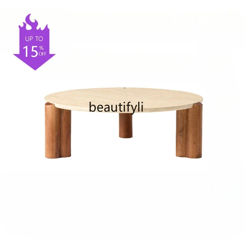 Q181  Light Luxury and Simplicity Coffee   Living Room Small round Table Small Apartment Table Marble Small Tea   Solid Wood