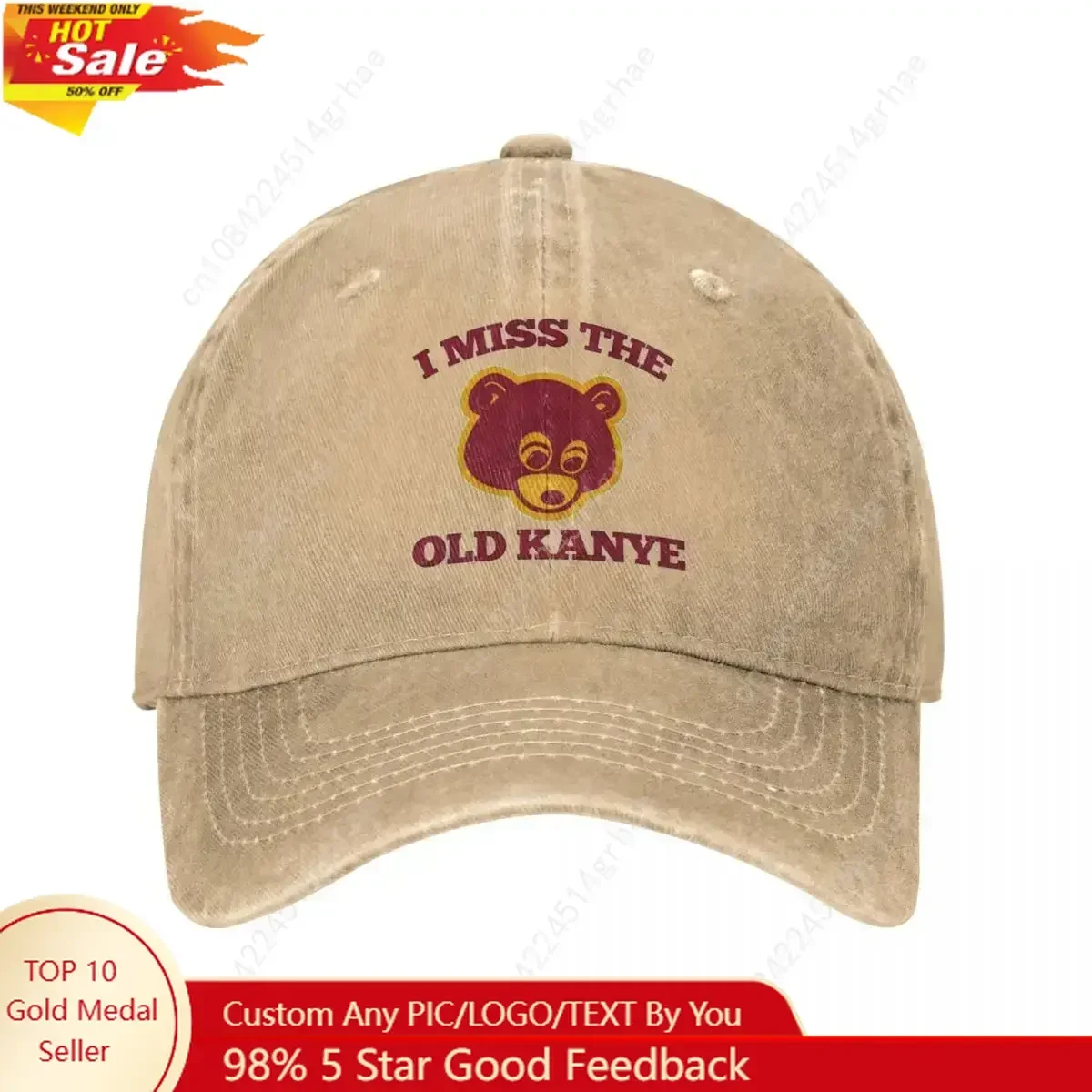 

I Miss The Old Kanye West Baseball Cap College Dropout Bear Distressed Washed Hats Cap Outdoor Running Golf Gift Snapback Cap