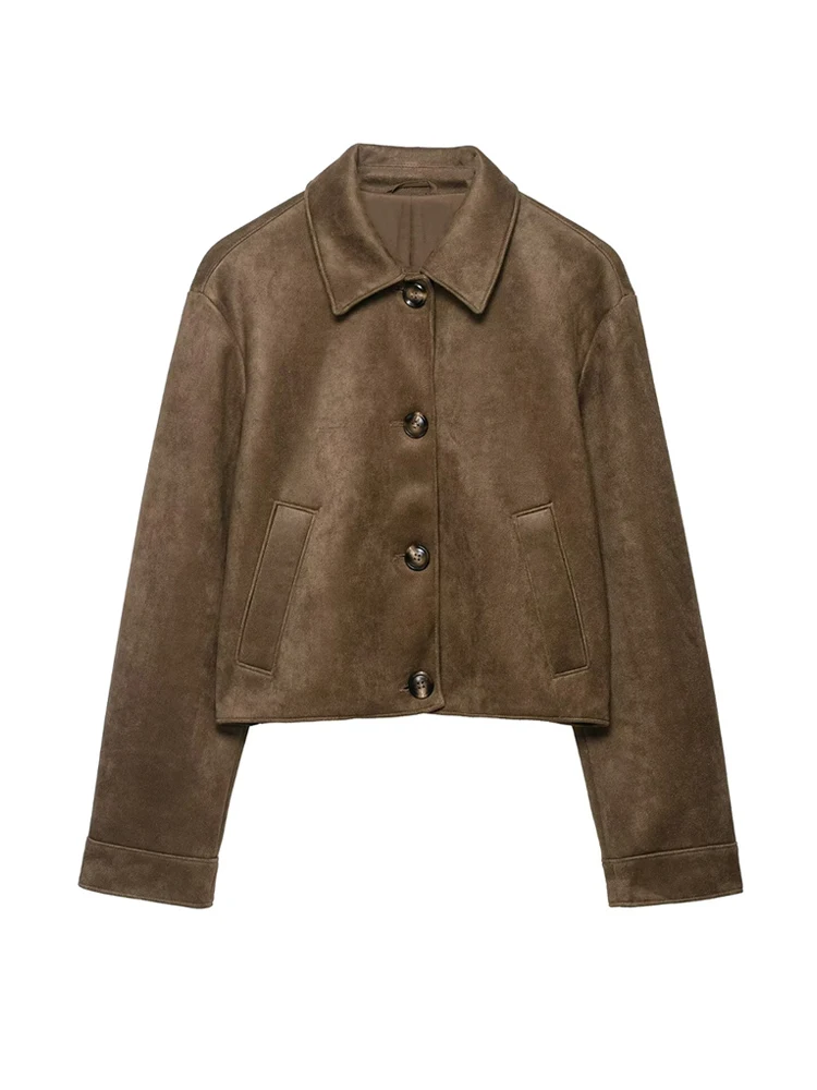 Fanan Women Fashion Faux Suede Jacket Coat Long Sleeve Button-up Female Outerwear Chic Tops