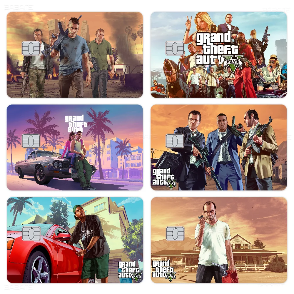 لعبة G-Grand T-Theft A-Auto Game أنيمي ملصق فيلم غطاء الجلد للصغيرة الكبيرة لا رقاقة بطاقة الائتمان الجانب الأمامي #3