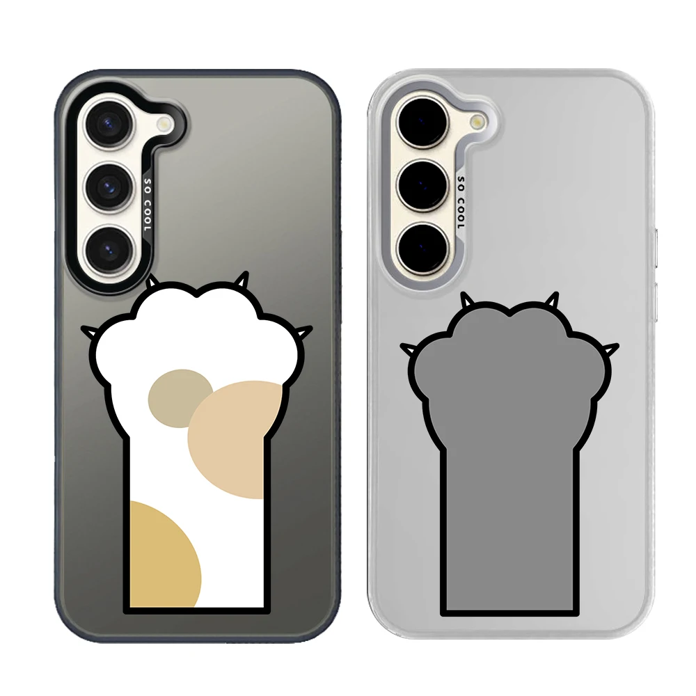Silver Plated IMD Phone Case For Samsung Galaxy S26 S25 S24 S23 S22 Ultra S20 S10 S21 FE 5G Plus Cover Cute Cat's Paw