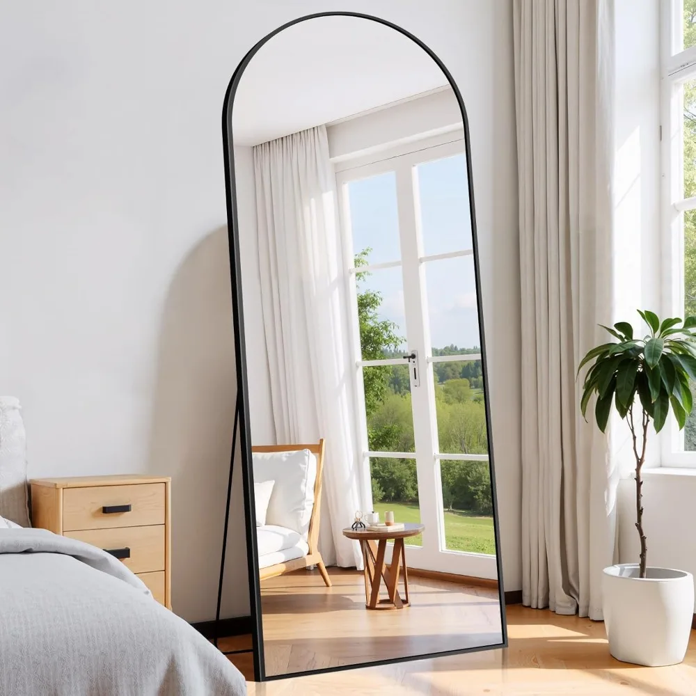 

Arched Full Length Mirror Black Floor Mirror with Aluminum Alloy Frame, Full Body Mirror Standing/Halling Large Wall