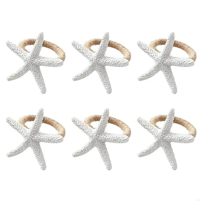 Pack Of 6 Multipurpose Napkin Rings Resin Sea Star Dinning Table Decoration 