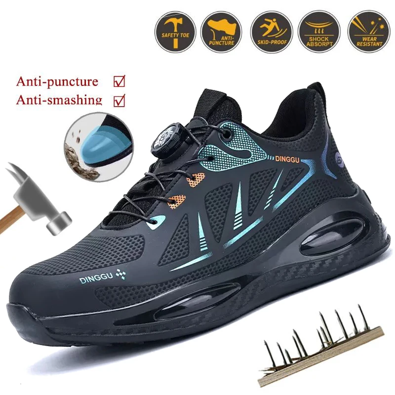 New rotating button work safety shoes men's anti-smash anti-puncture lightweight summer anti-odor safety protection shoes