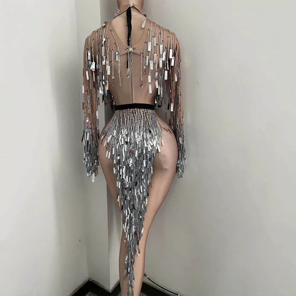 여성 반짝이 스팽글 생일 퀸 의상 태슬 하이 슬릿 롱 나이트클럽 드레스 DJ 가수 댄스 공연 무대 의상 2026