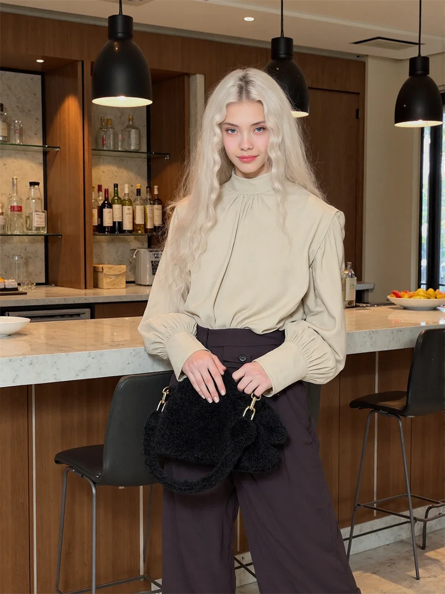 

Shirts Women Long Lantern Sleeve Vintage Ulzzang Korean Style Fashion Preppy College Sweet Cute Kawaii Simple Basic Button Up