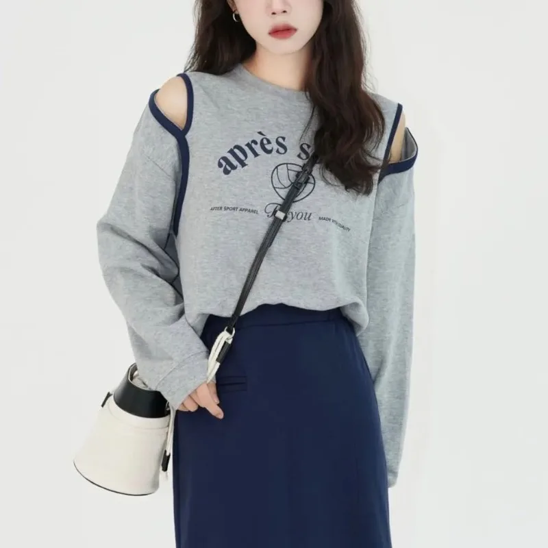 Spring Autumn New Fashion Elegant Round Neck Long Sleeved Sweater Casual Versatile Western Commuter Korean Clothing Women's Top