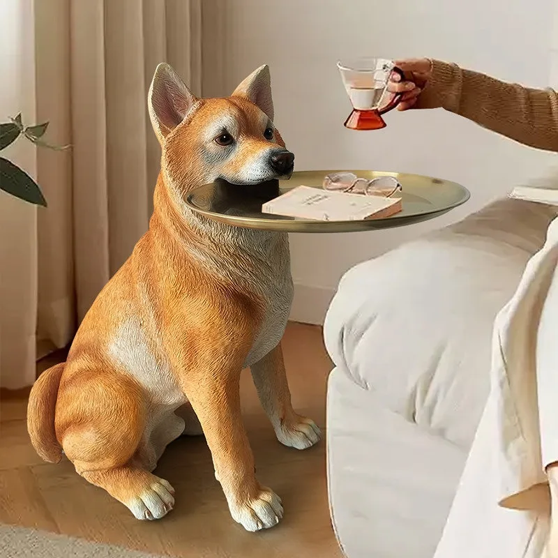 Dog Figurine Tabletop Ornament, Creative Home Decor Statue for New House Living Room Entryway Celebration Use