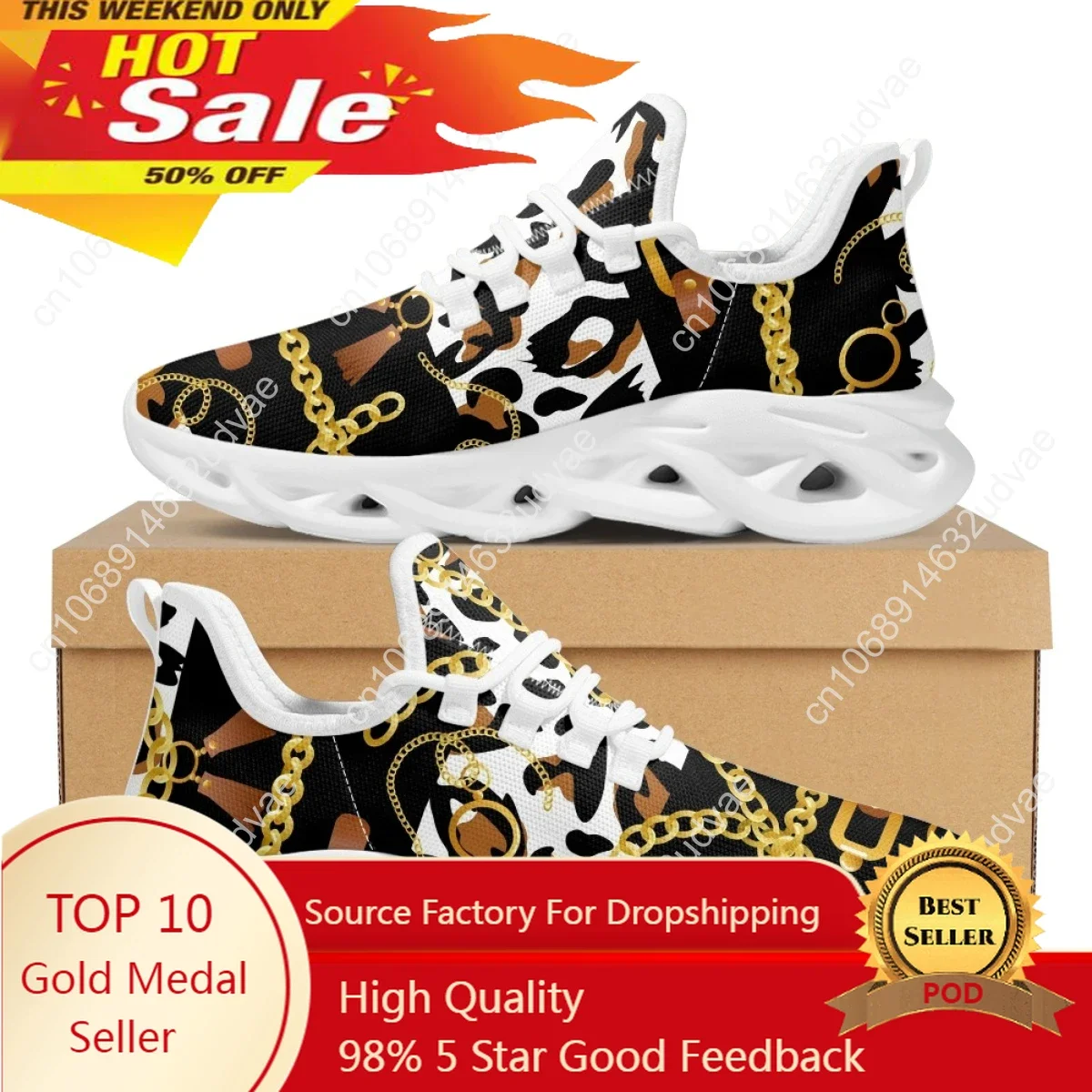 

Fashion Leopard Women Platform Shoes Gold Baroque Chain Design Lady Couple Travel Mesh Sneaker Flat Footwear 2023