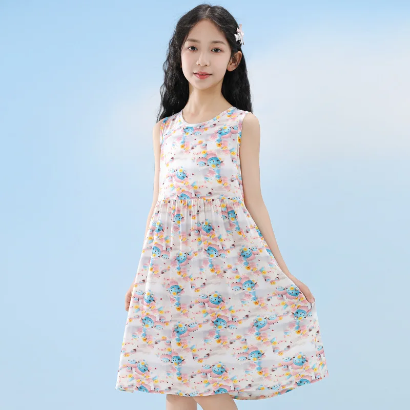 Summer Sleeveless Teen Girls Beach Dresses Children's Clothing Vestido para niña de 8 a 10 años Princess Rainbow Flower Dresses
