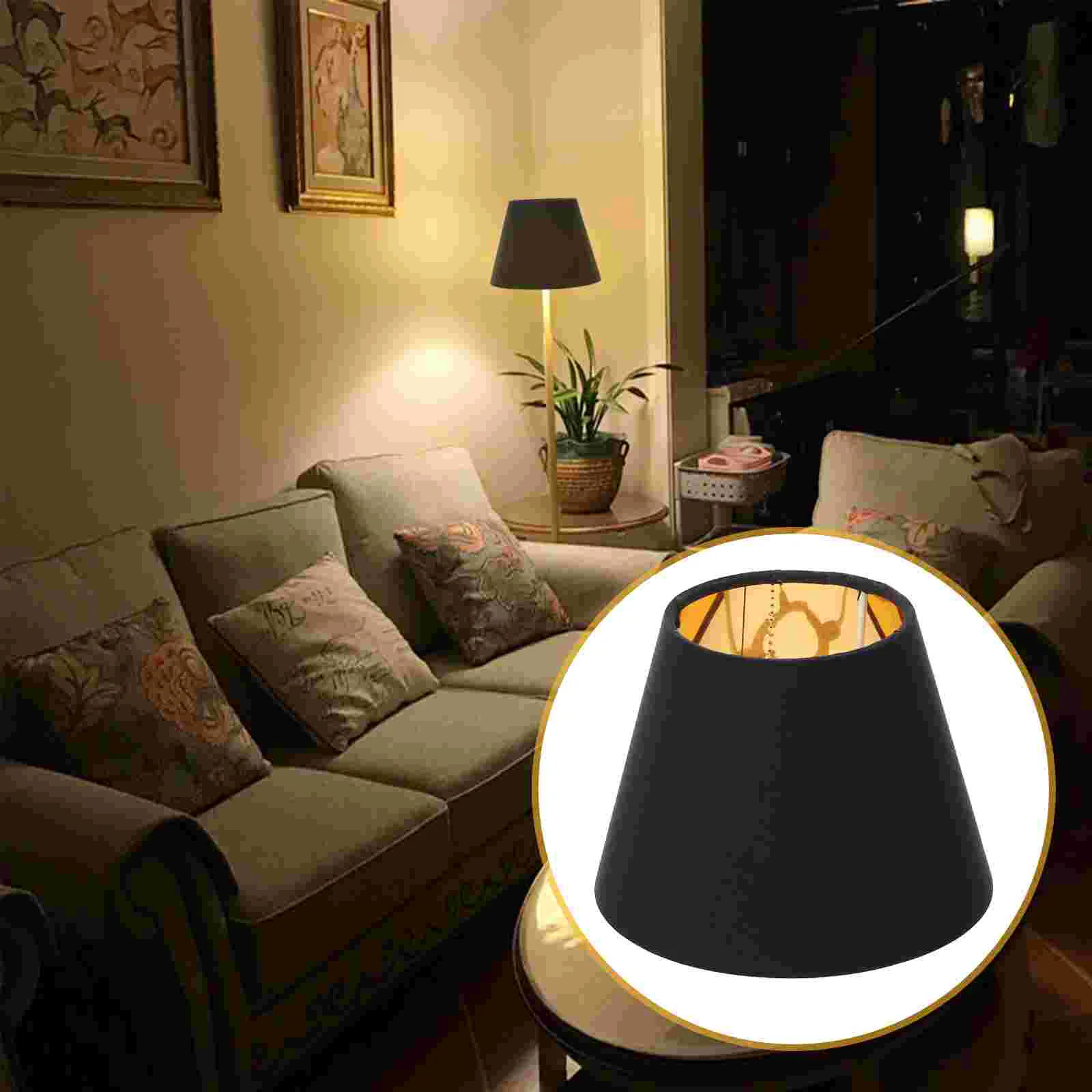 Gold Lampshade E14 Fabric Cover Accessories Ceiling Fall to The Ground Shades Black Accessory