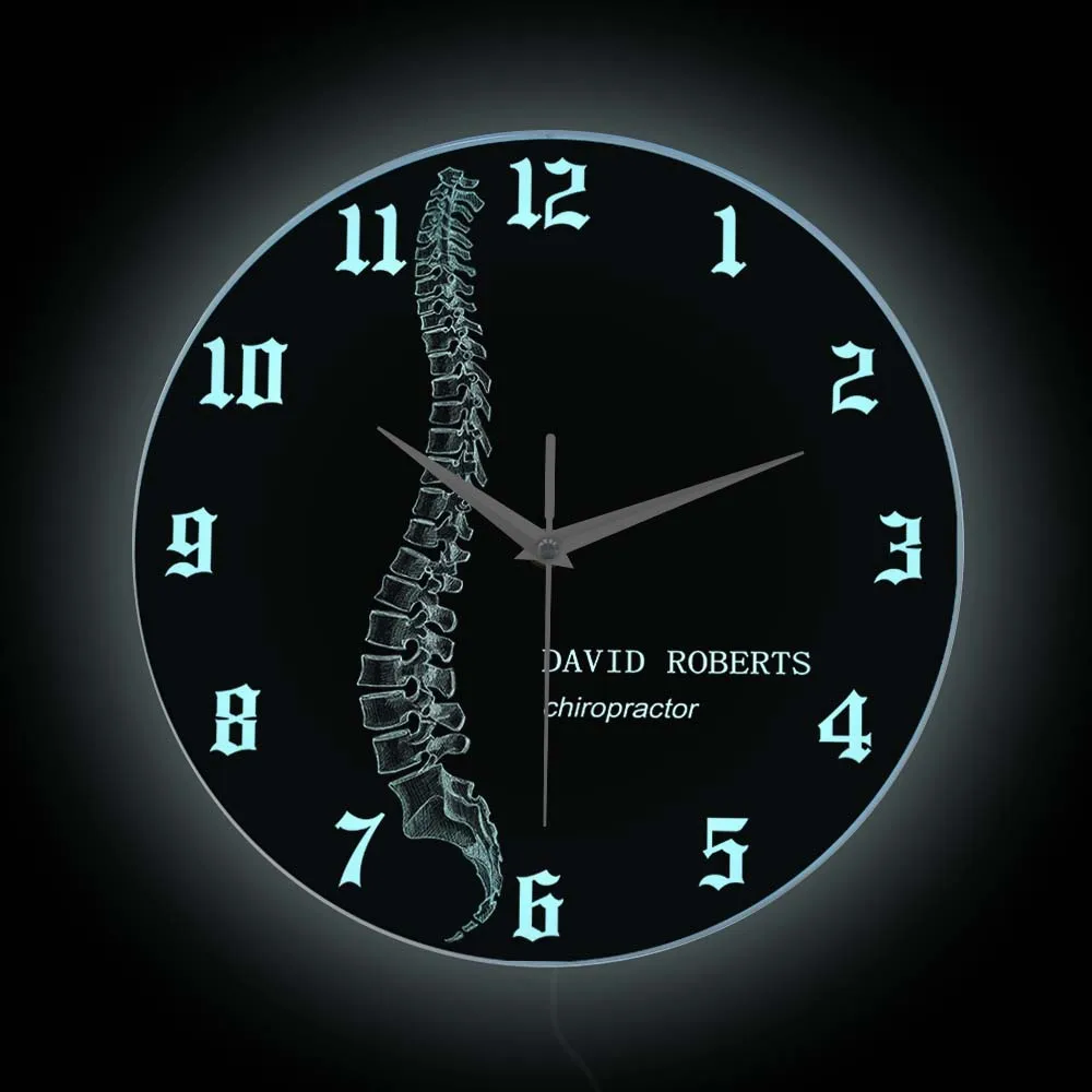 

Spine Diagnostics Wall Clock Glow in Dark Therapy Spine LED Neon Sign Luminous Wall Clock For Chiro Chiropractor Spine Therapist