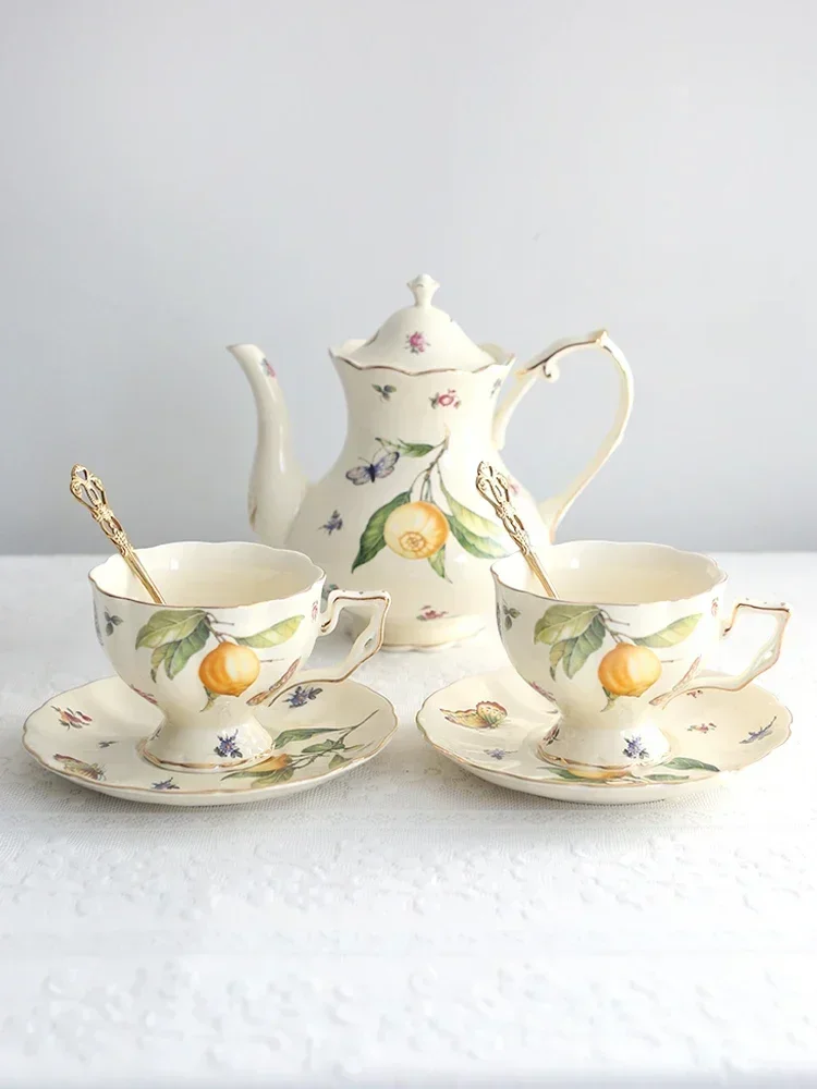 European Court Style  Retro Lemon Tea Cup Plate French Coffee Cup Plate,new Bone Ceramics, British Style
