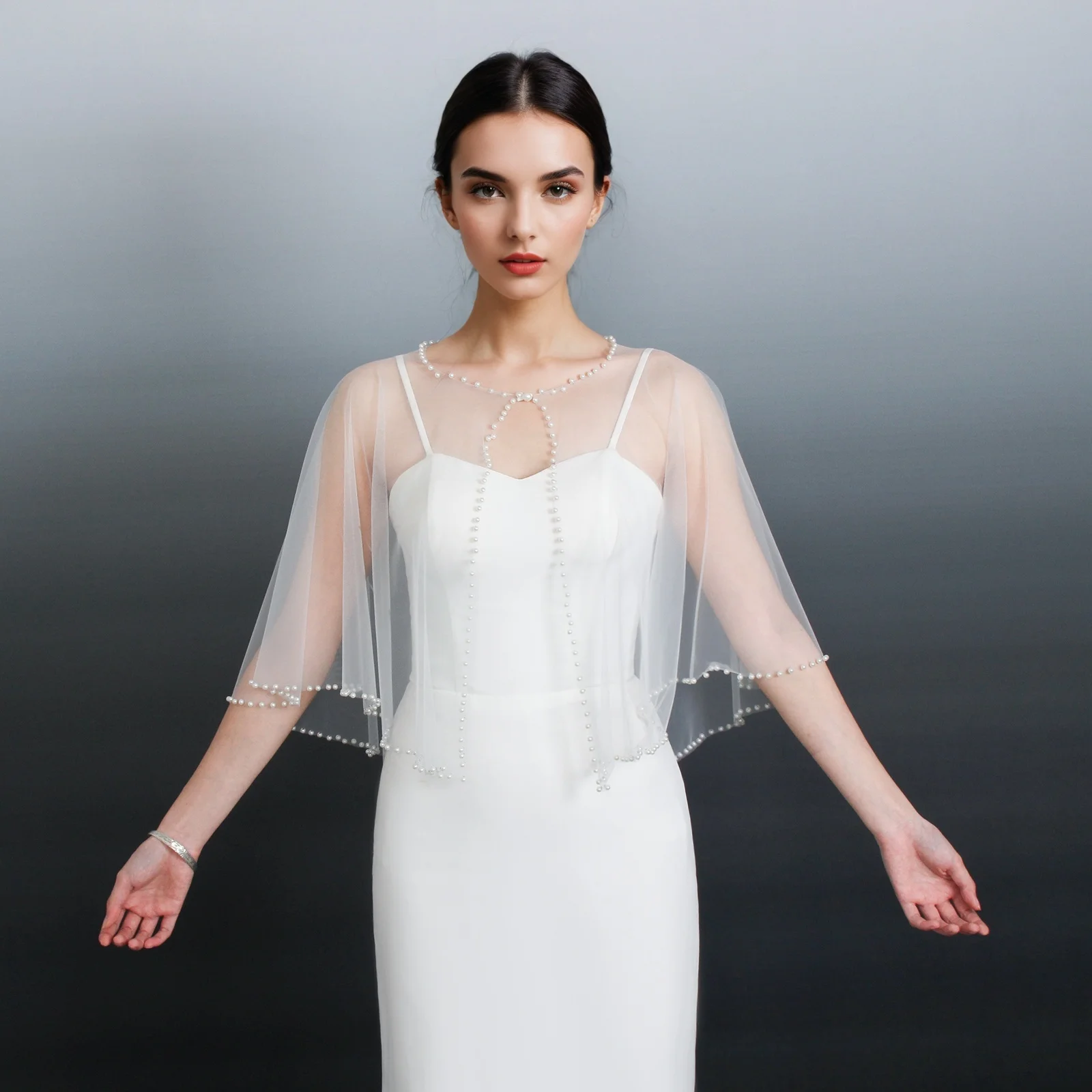 الزفاف الزفاف المحاصيل الأعلى اللؤلؤ الدانتيل شال مطعمة يدويا مناسبة لحفلات الزفاف الاحتفالات أنيقة الزفاف التبعي GP24 #5