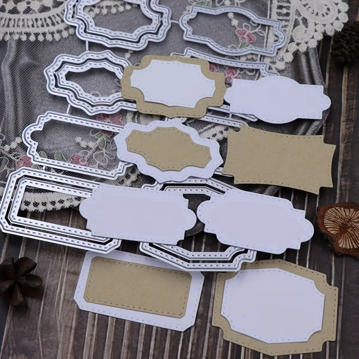 Mehrere Vintage-Etikettenrahmen Metall-Stanzformen Unregelmäßiger Rand DIY Scrapbooking Karten Bastel-Stanzformen – Detail 1