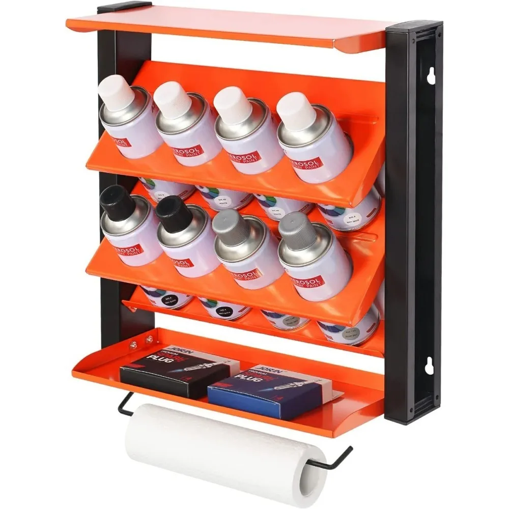 Spray Can Holder Wall Mounted Multilayer Spray Bottle Storage Rack Hangable Paper Towel Utility Tool Cabinet for Garage Workshop