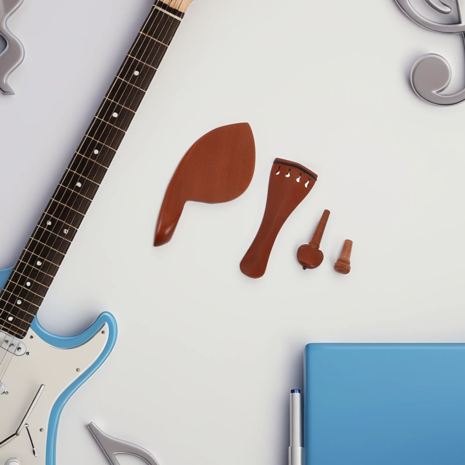 

Wooden Violin Parts Accessories Kit Chin Rest Tailpiece Tuning Pegs Endpin Durable Replacement Repair Fittings