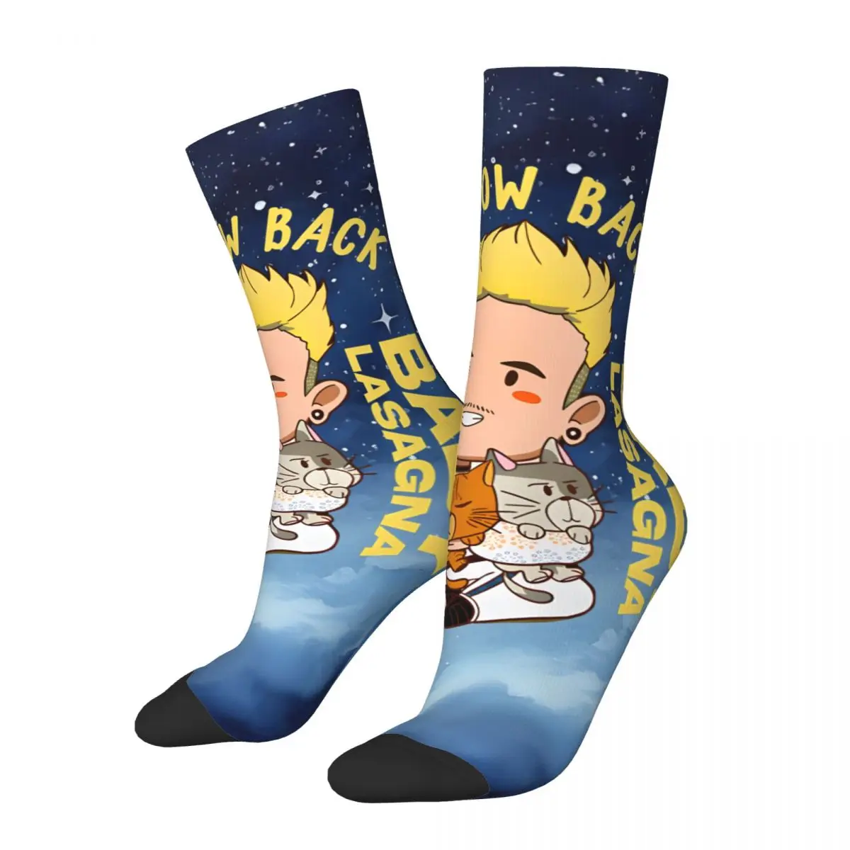 Pls Meow Back Men's Socks Retro Harajuku Baby Lasagna Street Style Novelty Casual Crew Sock