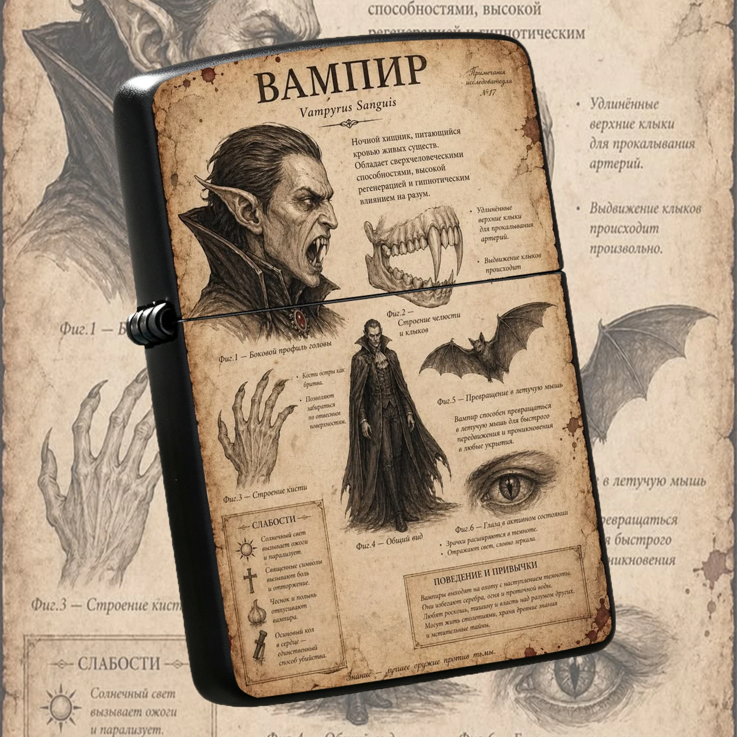 Vintage Worn Vampire Pattern Retro Gothic Myth Themed Windproof Durable  Unique Creative Gift For Horror Lovers Collectible Portable Daily Use A Fun And Humorous Lighter
