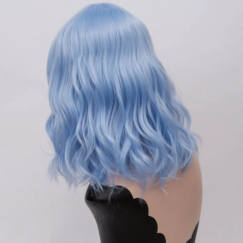 Short Wavy Blue Synthetic Wig with Side Bang MSIWIGS Heat Resistant Style for Women’s Cosplay Halloween & Party