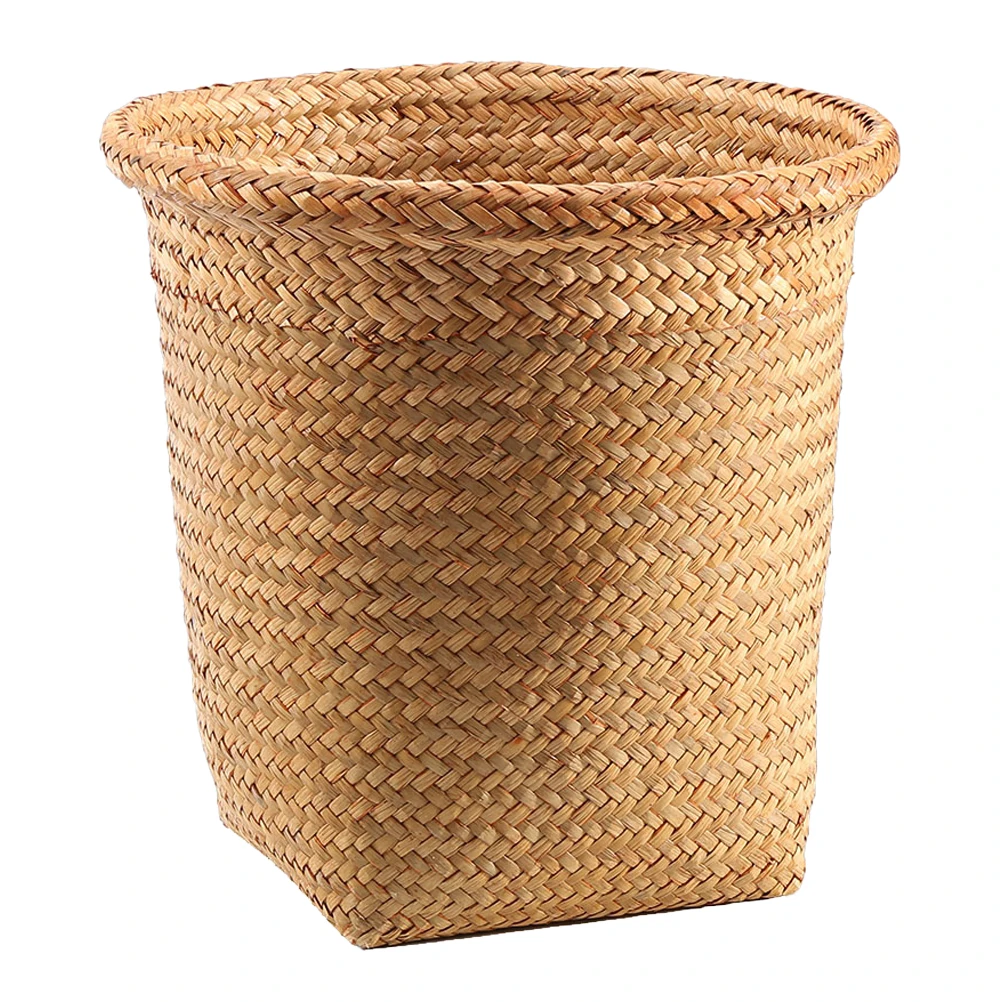 Basket Trash Can Woven Storage Wicker Waste Garbage Rattan Bin Laundry Sundries Wastebasket Paper Container Baskets Seagrass