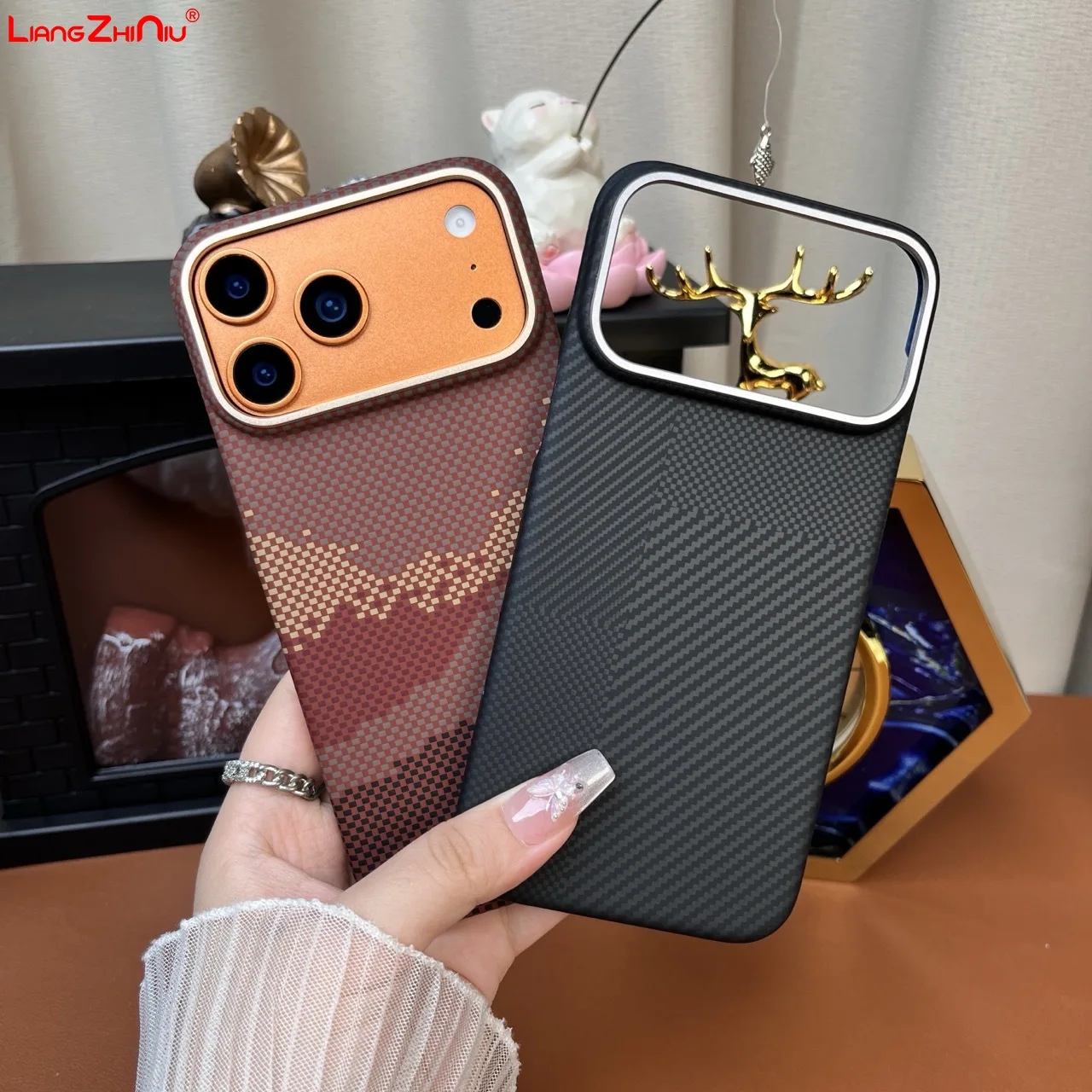 

Магнитный чехол для iPhone 17/16 Pro Max, ультратонкий, из поликарбоната с текстурой кевлара и углеродного волокна, противоударный, для iPhone 17 Pro