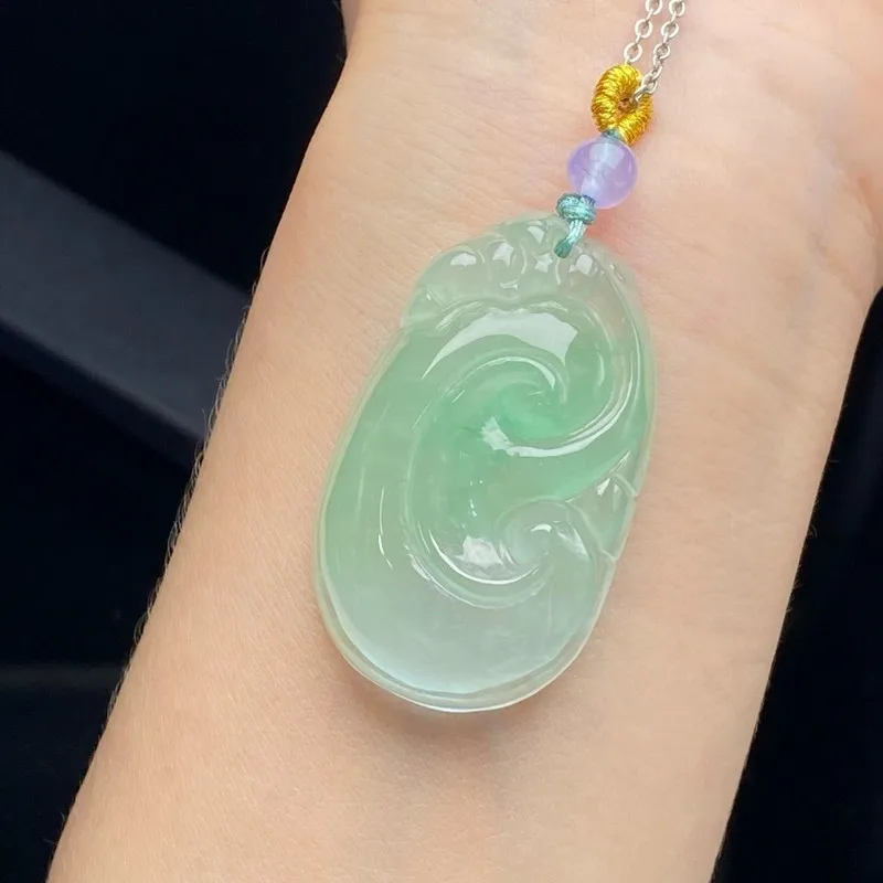 Jade High-Ice Green-Patterned Pendant, Buckle, Ruyi Ornament, Peace Charm, Violet Gourd Necklace