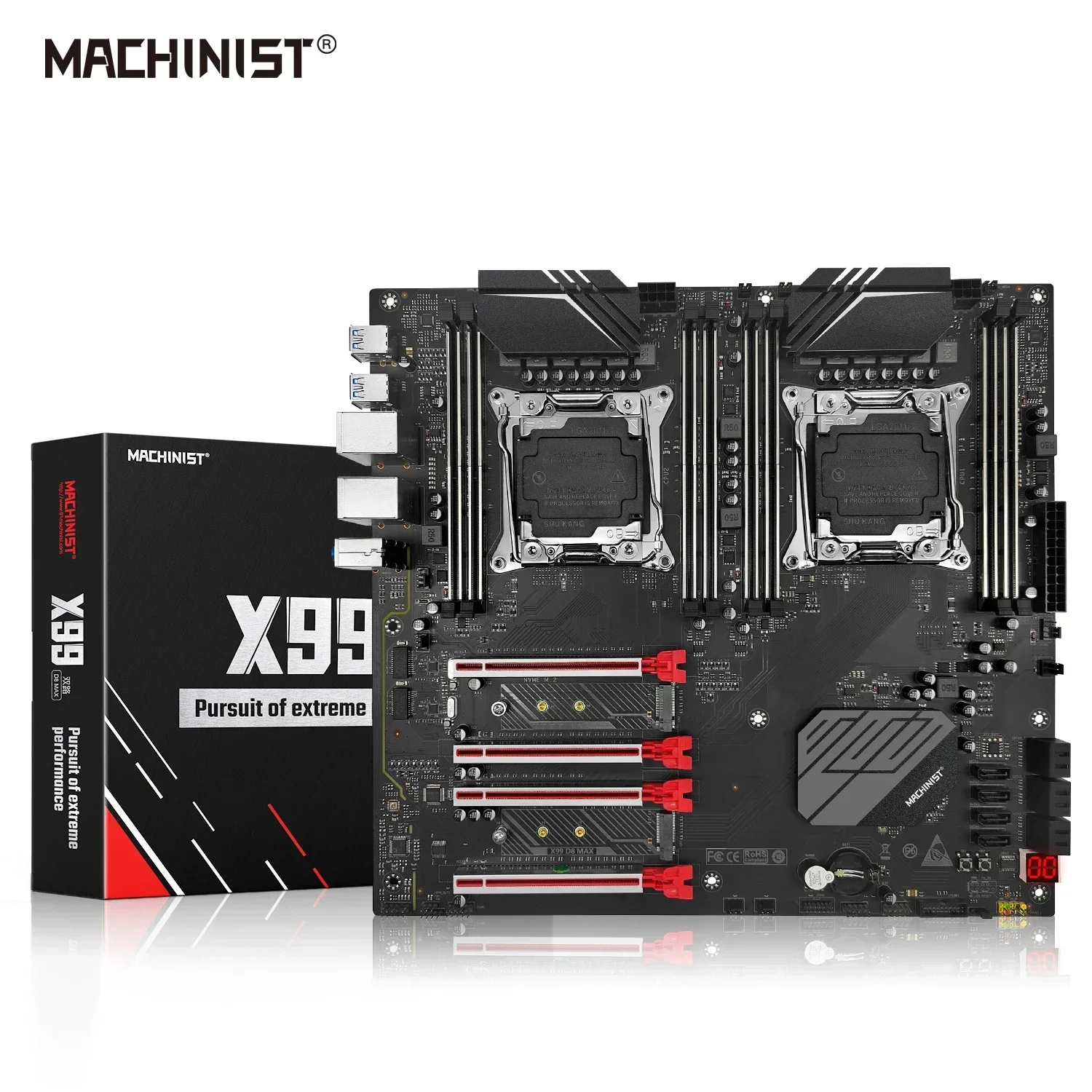 MACHINIST X99 D8 MAX Motherboard LGA 2011-3 Support Dual CPU Xeon 2690 2696 2683 V3 V4 Processor DDR4 Memory NVME M.2 E-ATX