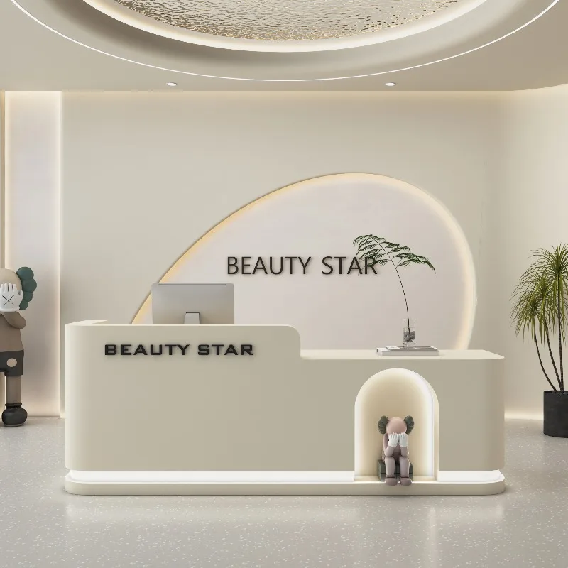 

Deep Storage Front Desk Reception Counter Clinic White L Shaped Reception Desk Beauty Salon Mostrador Recepcion Office Furniture