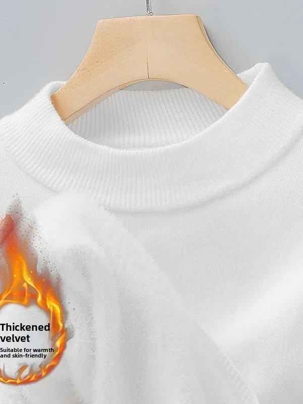 

Мужской цветной трикотаж на подкладке Thiened Fce, свитер с высоким воротником, зимняя теплая внутренняя одежда, длинный све, молодежный повседневный свитер