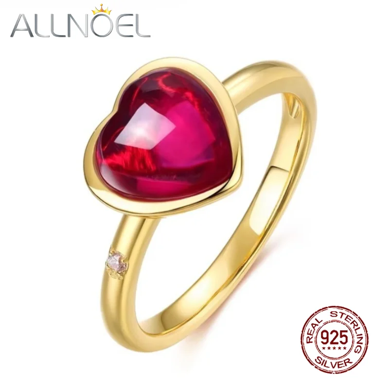 ALLNOEL 925 Sterling Silver Rose Red Gold Plated Eternity Ring for Women Corundum Love Heart Valentine Anniversary Gifts Jewelry