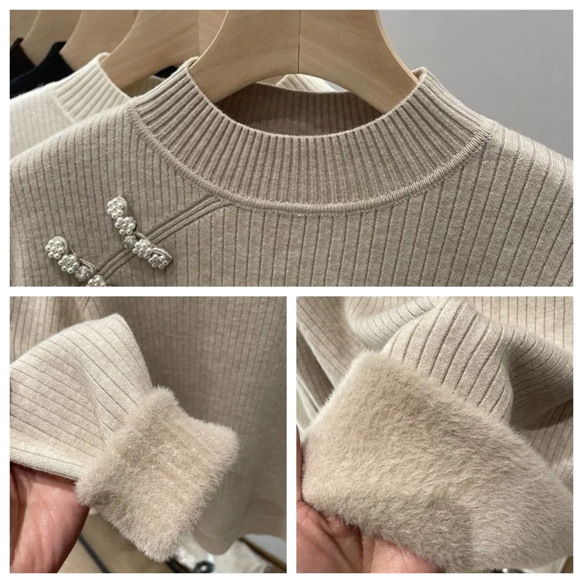 Women Half Turtleneck Plus Velvet Thicke Sweaters Winter Warm Long Sleeve Knitted Tops Casual Plush Fleece Lined Soft Pullover