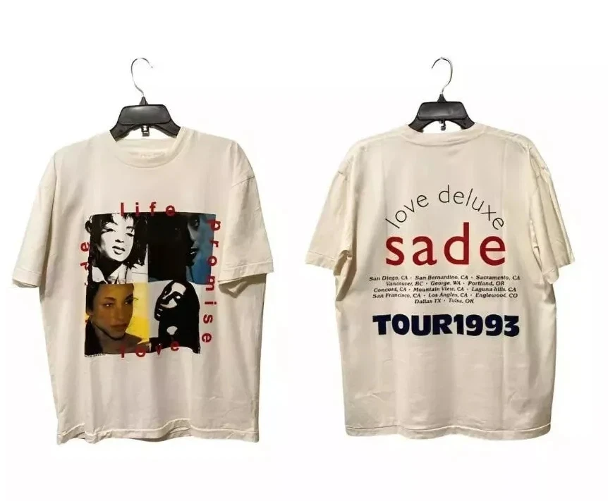 تي شيرت أمريكي عتيق 1993 Sade Love Tour 1993 تي شيرت صيفي جديد للرجال والنساء ملابس الشارع