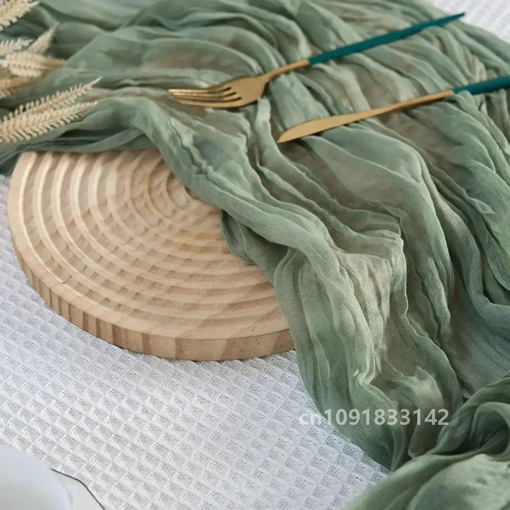 10pcs/lot Semi-Sheer Gauze Wedding Table Runner Sage Green Cheesecloth Table Dining Party Christmas Banquets Arches Cake Decor