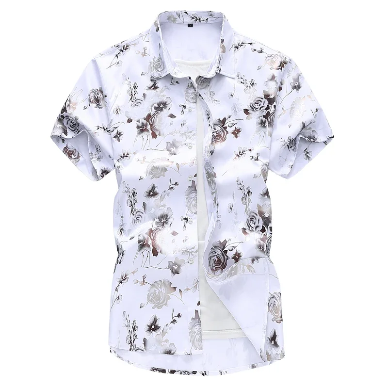 Summer New Men Short Sleeve Printed Shirt, Single Breasted Lapel Hawaiian Beach Shirts, Asian Size M-4XL 5XL Men Camisa