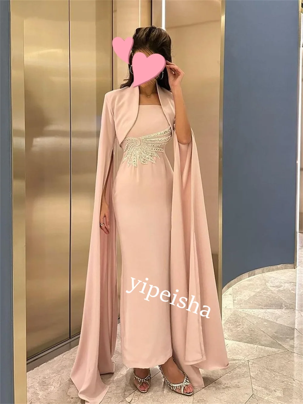 Maßgeschneidertes Abendkleid mit Jersey-Muster, Verlobungshülle, quadratischer Ausschnitt, maßgeschneidertes Anlasskleid, Midi-Kleider, Saudi-Arabien