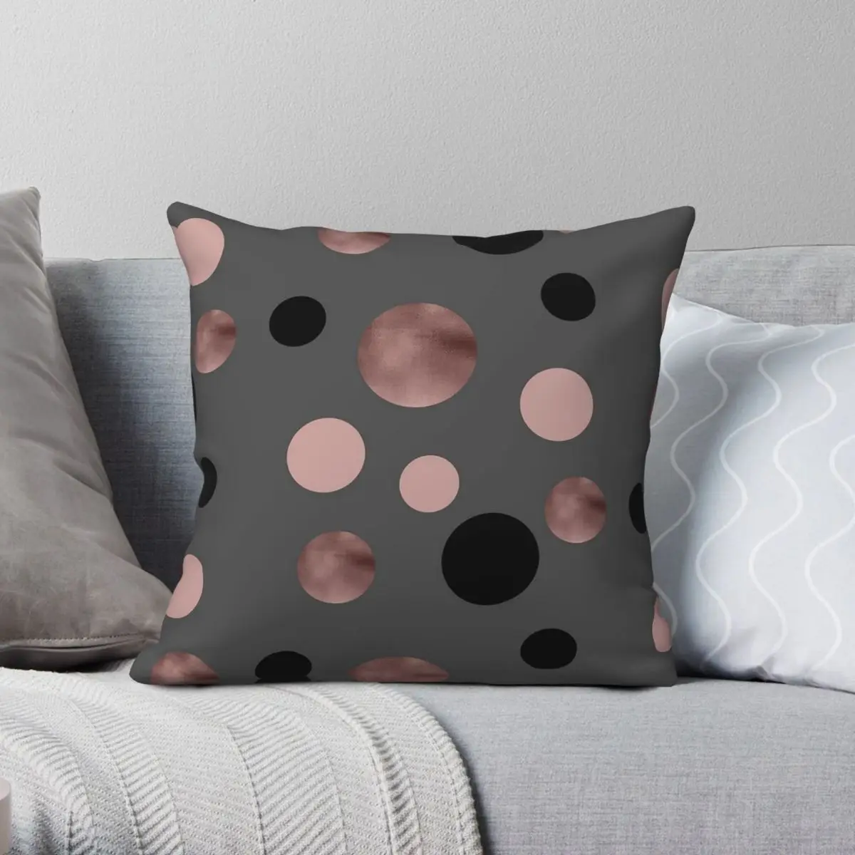 Rose Gold Black Pink Dots Pillowcase Polyester Linen Velvet Creative Zip Decor Pillow Case Home Cushion Cover