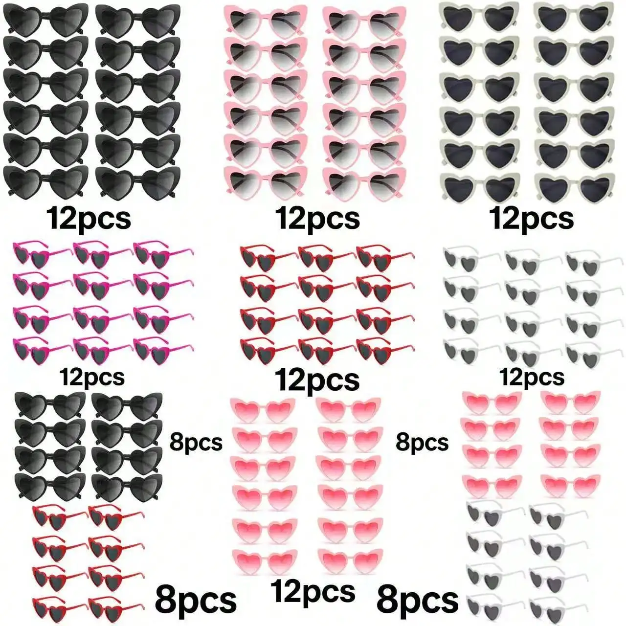 8/12/20PCS Women Vintage Trendy Heart glasses, Suitable For Bridal Shower, Valentine's Day, Bachelor Party, Wedding, Birthday