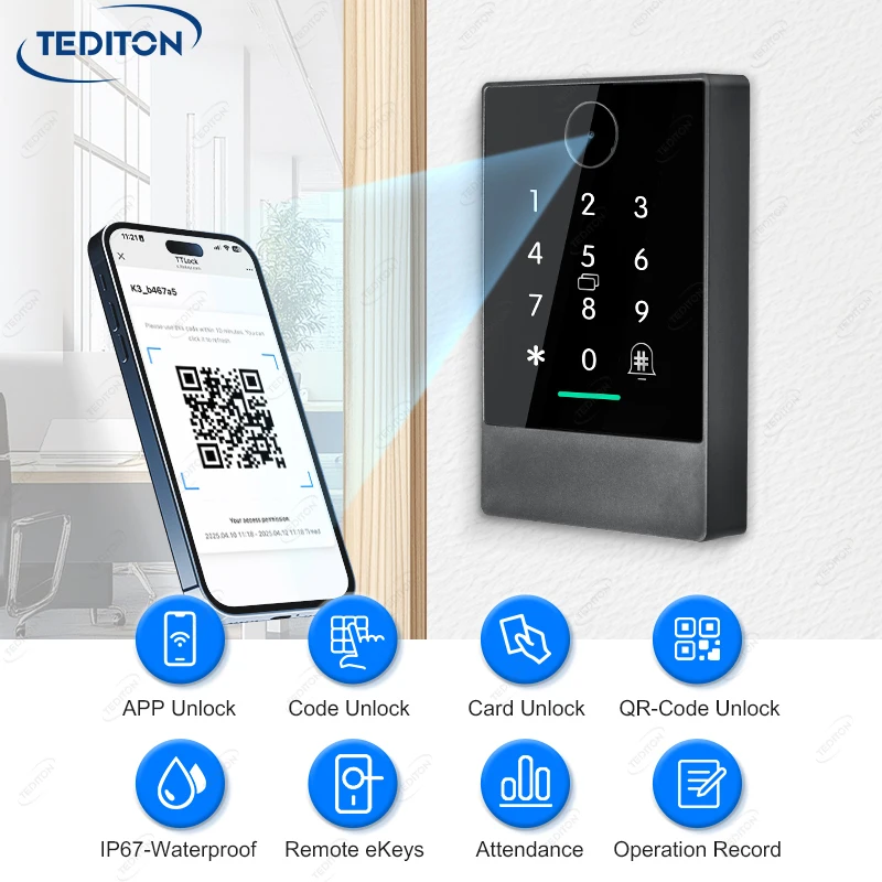 Tediton TTlock Wifi Waterproof IP66 Gate Pass Card qr Access Control kit Apartment gym Multi Door Access Control System