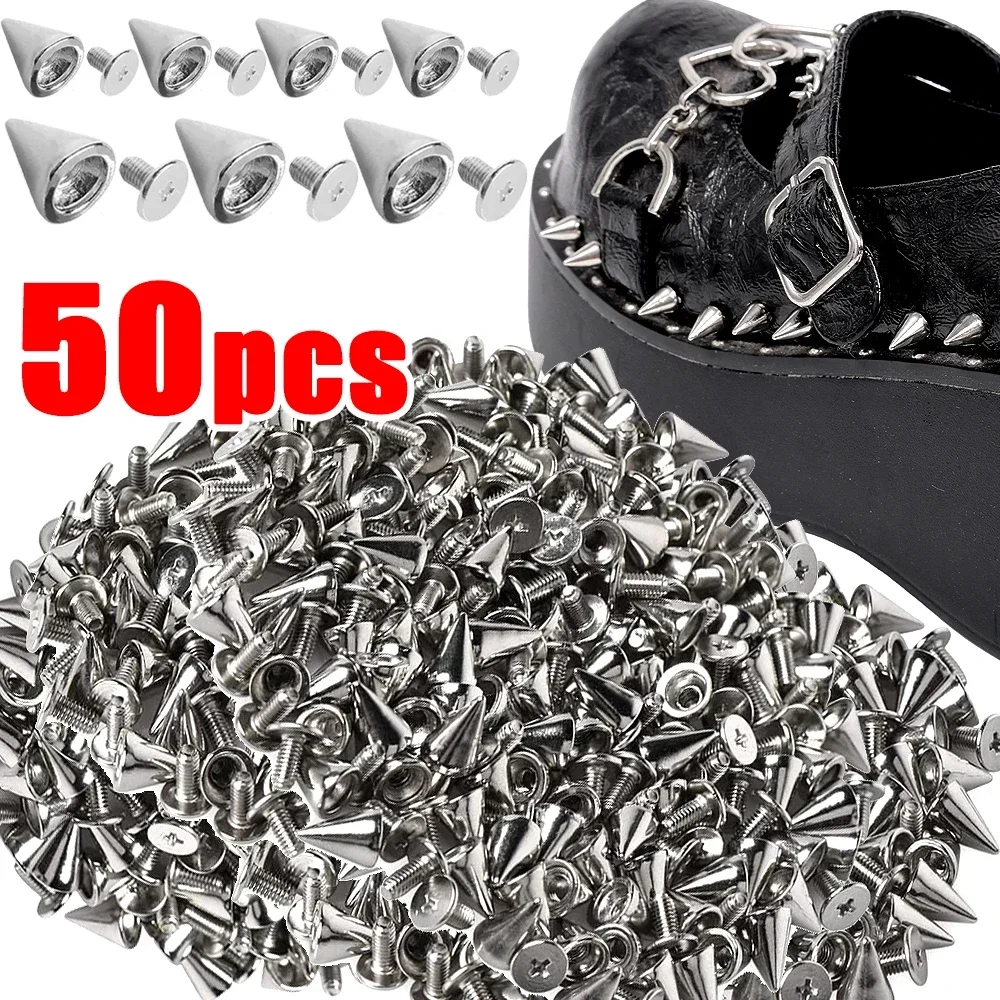 10-50Pcs Punk Rivets Silver Cone Studs Leather Crafting Rock Punk Clothes Shoes Bag Punk Rivets Decoration Home Sewing Supplies